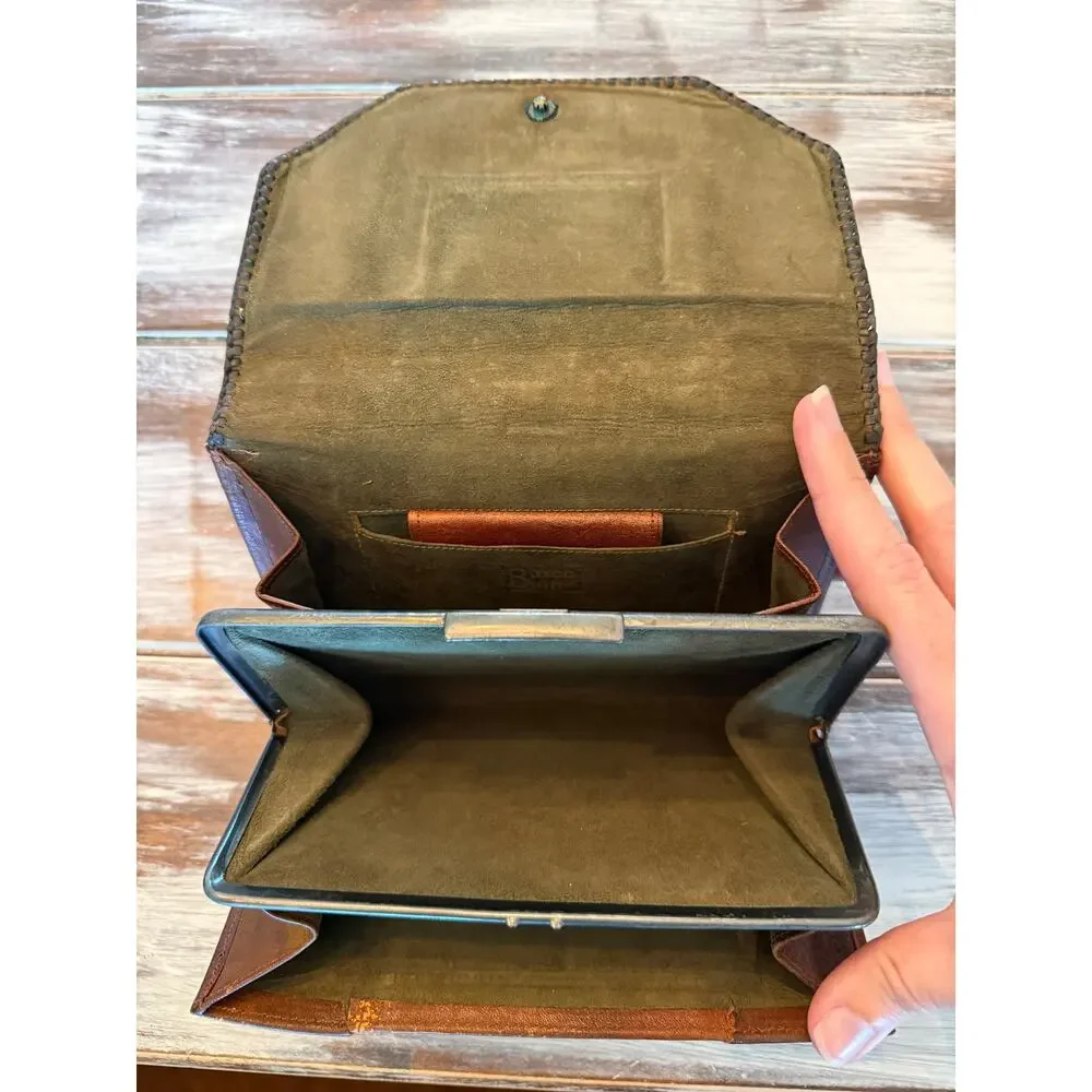 Bosco Built Vintage 1920's Leather Top Handle Purse Handbag Art Deco Design